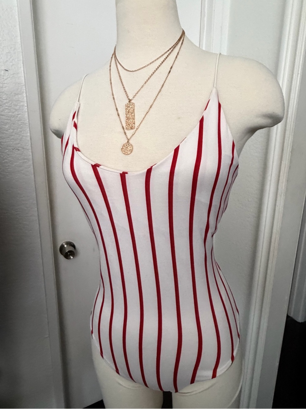Red & white Stripe Spaghetti Strap Bodysuit - perfect for 4th of July 🇺🇸